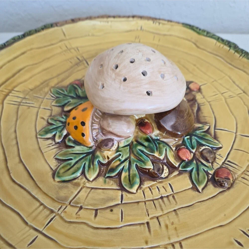 Vintage Lefton Merry Mushroom Ceramic Appetizer Hors d'oeuvre Plate Cottagecore - Picture 6 of 13